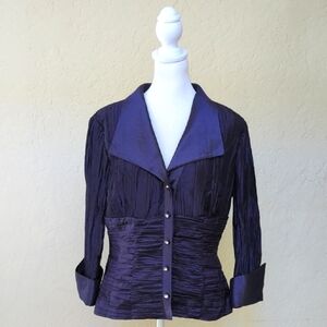 Vintage Jackie Jon Purple Crinkle Tafetta Formal Button Down Blouse Size 10